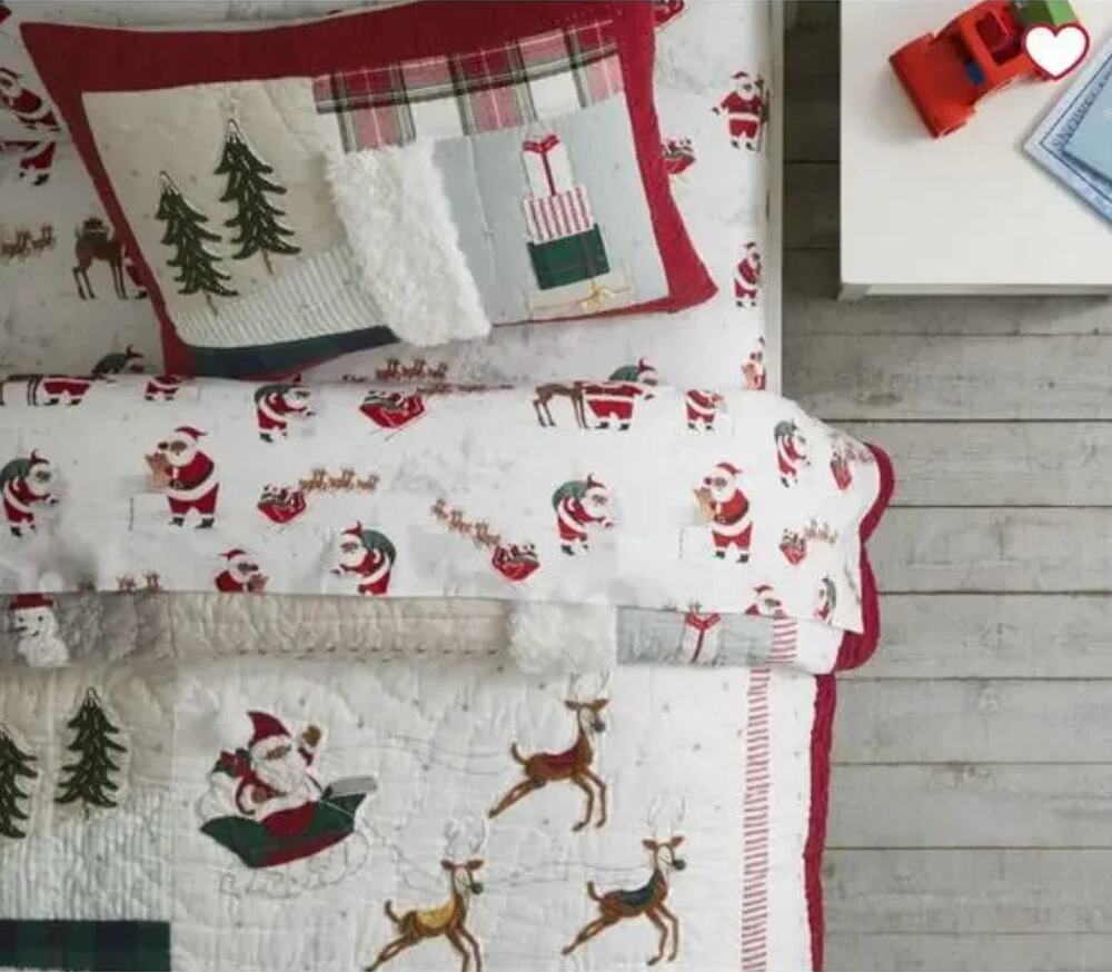 Pottery Barn Kids Heritage Black Santa Organic Twin Size Sheet Set